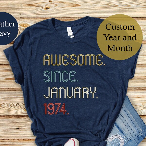 Awesome Since 1975 T-Shirt - 50th Birthday Gift For Men, Customizable Birth Year & Color - View #3