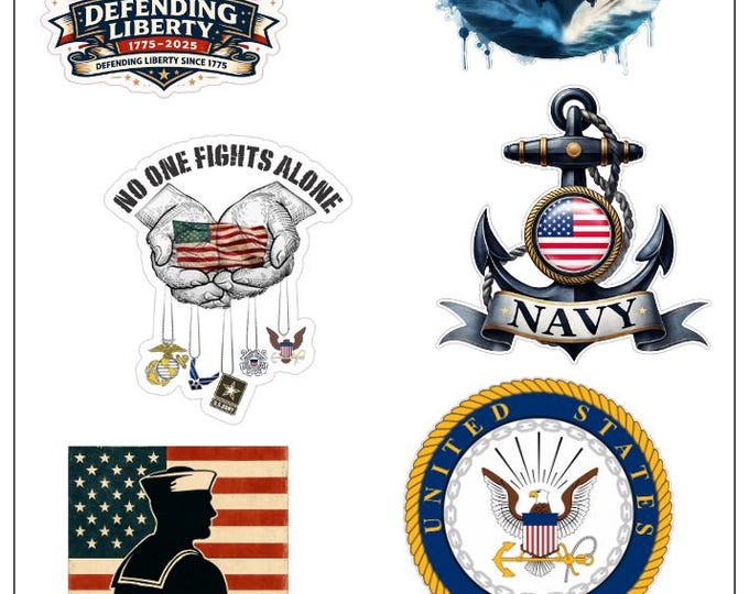 US Navy Sticker Sheet: Defending Liberty, Aircraft Carrier, Anchor Designs, high quality UV Vinyl decal 6 design applied to cell phone ,cups