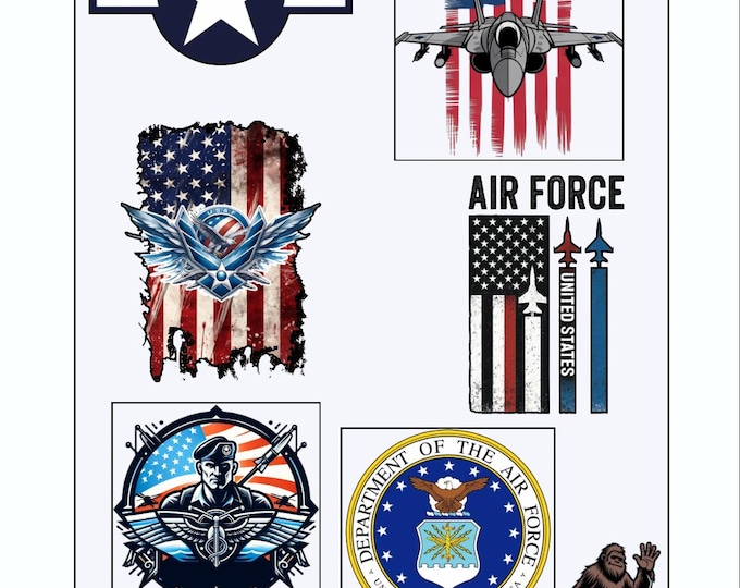US Air Force Jet Emblem Sticker Sheet, Patriotic Decals "Aim HIGH" 6 Decals on each sheet ,show your pride with high quality  UV waterproof