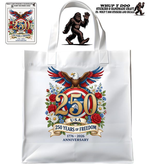 250th decorative tote, celebrate USA freedom 15x16in cotton bag