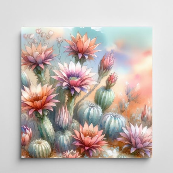 Colorful desert blooms, wood frame wrapped in canvas