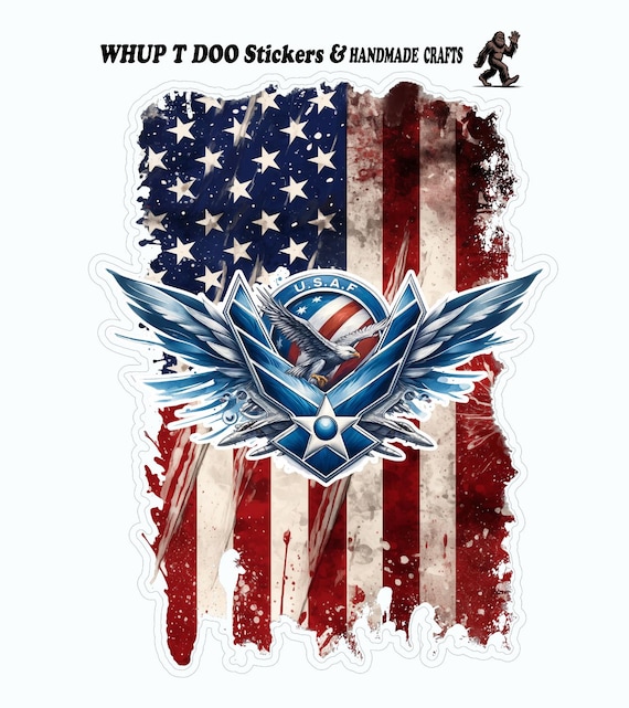 USAF with flag  Sticker, Waterproof Vinyl Decals
