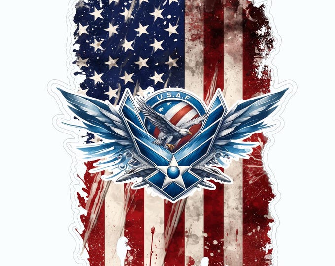 USAF with flag  Sticker, Waterproof Vinyl Decals