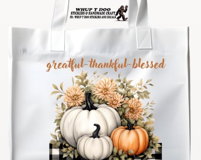 Autumn Thankful ,Grateful blessed cotton Tote Bag (15 x 16 )natural color shopping bag / 3 design option - ‘Tis the season