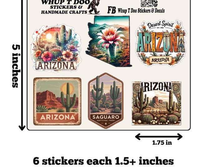 Arizona desert vibe, cactus sticker sheet/ Saguaro National park badge /6pack