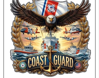 United States Coast Guard Sticker, USCG Retirement Gift, Coast Guard Emblem Decal/ Semper Paratus Art, Military Husband Gift, Veterans Decor
