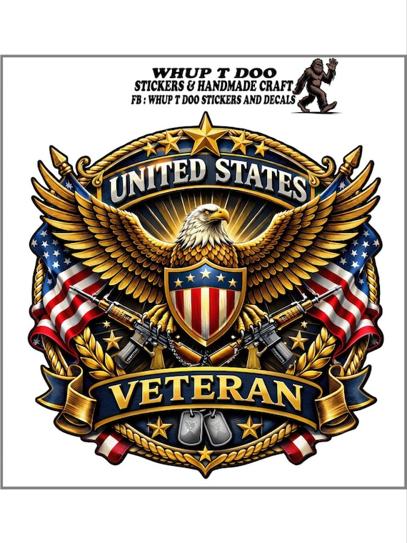 United States Veteran Eagle Emblem Sticker – Waterproof Vinyl Decal