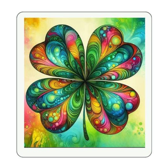 ST Patrick’s day stickers heifer cow and clover on clear vinyl