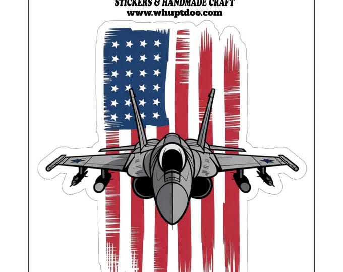 Air Force Jet fighter with USA Flag in the background Sticker /UV , waterproof , 3-6 in