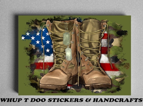 Military Boots American Flag Canvas Print – Camo Wall Art Home Decor