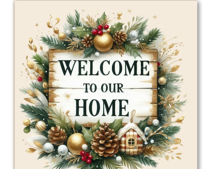 Welcome Home Winter  Canvas Print:  Garland Sign Wall Art Home Decor 4 design option with 4 sizes