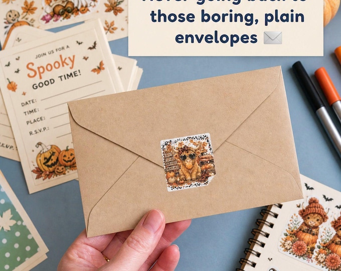Cute Highland Cow Envelope Seals, Halloween Small Packaging Stickers,Fall Pumpkin Mailer decor, Autumn Wedding Party Invitation Decals