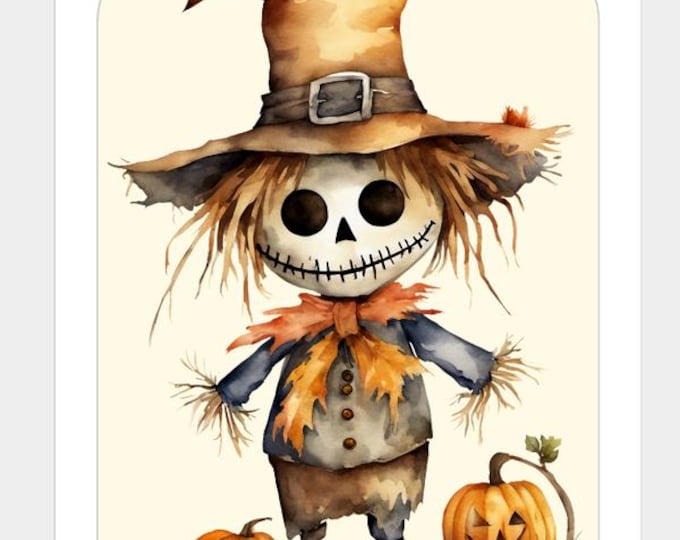 Halloween Scarecrow Skull Stickers, Jack-o-Lantern Scarecrow High Quality Vinyl Decals 5 designs 3-6 inch sizes  decorate yeti, water bottle