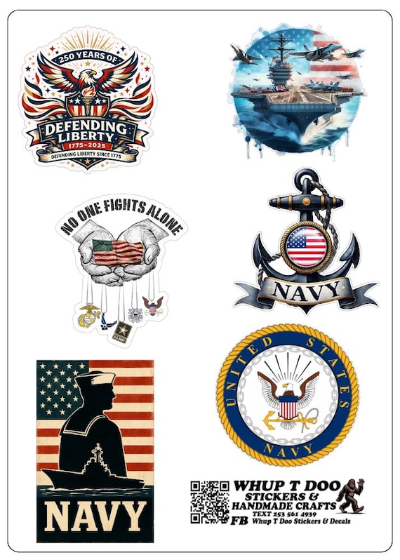 US Navy Sticker Sheet: Defending Liberty, Aircraft Carrier, Anchor Designs