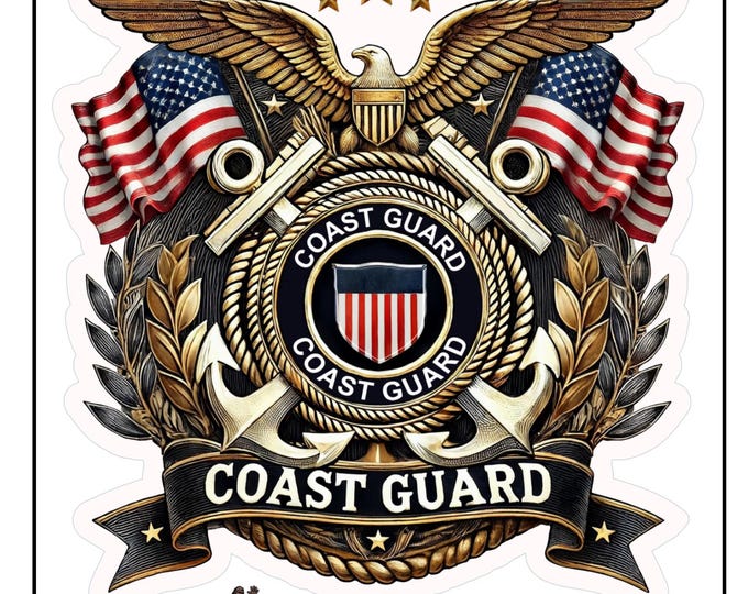 Coast Guard Emblem Sticker, Semper Paratus Decal, USA Flag Anchor Design