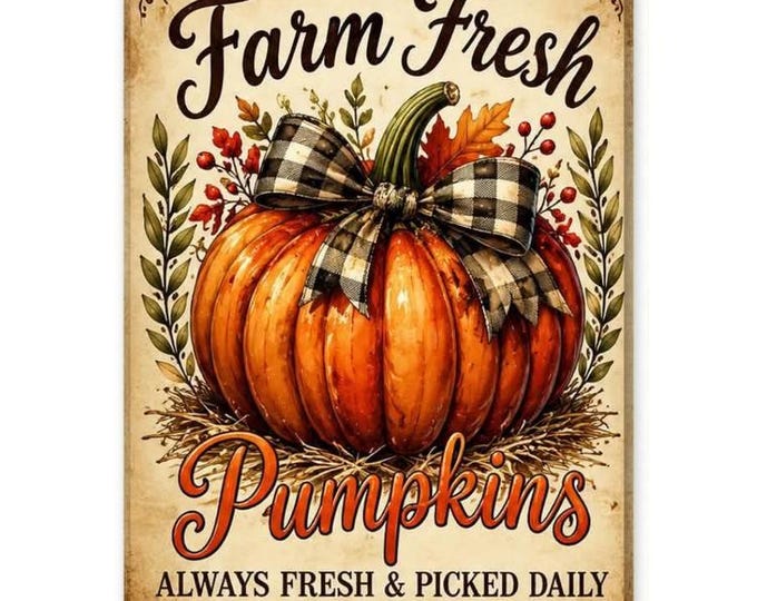 Pumpkins Farm Fresh prints on Canvas either wrapped around a wood frame or on a magnet frame , decor, 2 antique designs