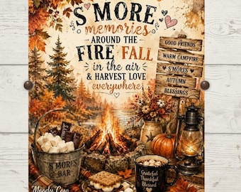Fall is my Favorite Color Highland Cow Print, Autumn Sunflower & Pumpkin  Farmhouse Canvas or poster,S’Mores Fireplace Decor, Vintage Autumn