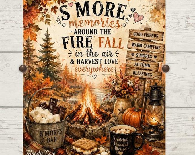 Fall is my Favorite Color Highland Cow Print, Autumn Sunflower & Pumpkin  Farmhouse Canvas or poster,S’Mores Fireplace Decor, Vintage Autumn