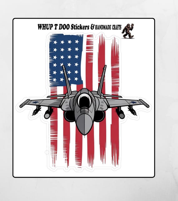 Air Force Jet fighter on Flag Sticker, Waterproof Vinyl Decals