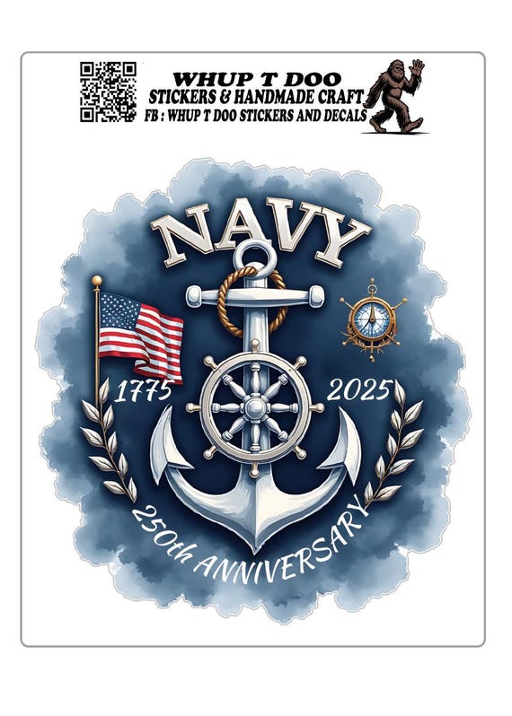 US Navy 250th Anniversary Sticker: Anchor, Flag, Defending Liberty Designs 3 - 6 inches options