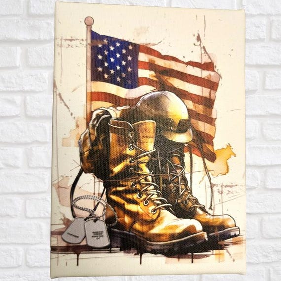 American Military Canvas wrapped frame, Boots and tags