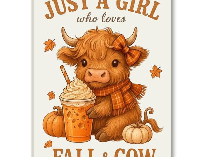 Highland Cow Winter Canvas Print:  2 design Just a Girl who loves fall and cows . Wrapped frame or a Hanging Magnetic Frame
