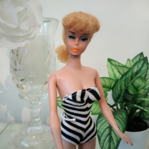 Vintage 1960's #5 Blonde Ponytail Barbie In Original Swimsuit Nice!!