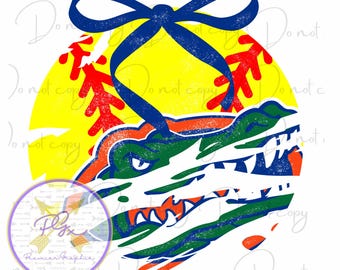 Laço Azul do Gators Softball PNG, Gráfico de Softball Universitário com Efeito Desgastado (Download Instantâneo)