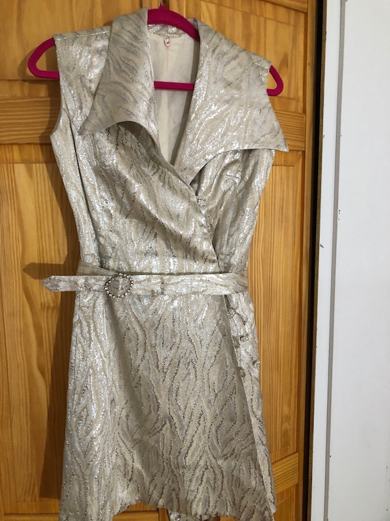 Vintage Silver Brocade wrap shirt - sleeveless- rh