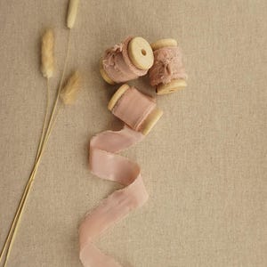 Blush Silk Ribbon | 5 meter Hand Dyed Silk Ribbon | Blush Pink Colour | Wedding & Floral Silk Ribbon On Wooden Spool