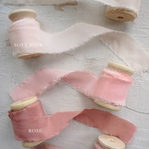 Silk Ribbon Hand Dyed Silk Ribbon 5 meter Soft Pink Colour Wedding & Floral Silk Ribbon On Wooden Spool image 4