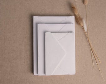 Handmade Paper Envelope In White | Deckle Edge Envelope | Rag Cotton Paper | Recycled Eco Envelope For Wedding Invitations
