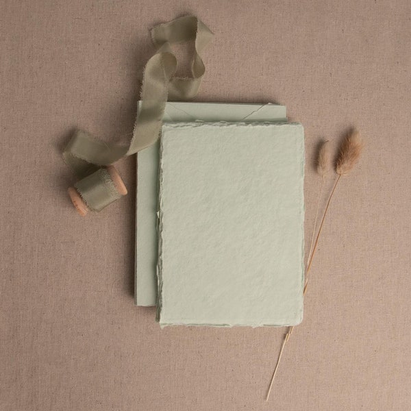 Handmade Paper In Mint Green | Deckle Edge Paper Sheet| Rag Cotton Paper | Recycled Eco Sheet For Wedding Invitations