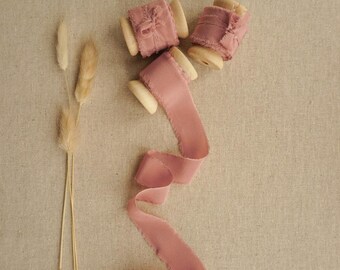 Rose Silk Ribbon | Hand Dyed Silk Ribbon | 5 meter Rose Colour | Wedding & Floral Silk Ribbon On Wooden Spool