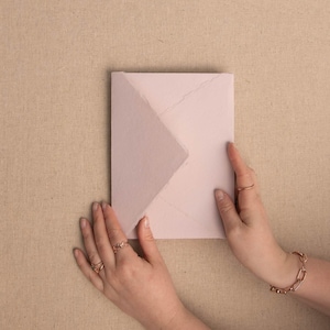 Handmade Paper Envelope In Blush | Deckle Edge Envelope | Rag Cotton Paper | Recycled Eco Envelope For Wedding Invitations