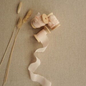 Soft Pink Silk Ribbon | 5 meter Hand Dyed Silk Ribbon | Soft Pink Colour | Wedding & Floral Silk Ribbon On Wooden Spool