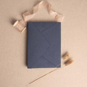 Handmade Paper Envelope In Dark Blue | Deckle Edge Envelope | Rag Cotton Paper | Recycled Eco Envelope For Wedding Invitations