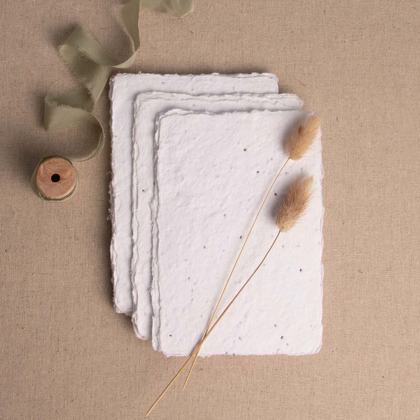 Handmade Paper In Plantable Basil Seed Paper | Deckle Edge Paper Sheet| Rag Cotton Paper | Recycled Eco Sheet For Wedding Invitations