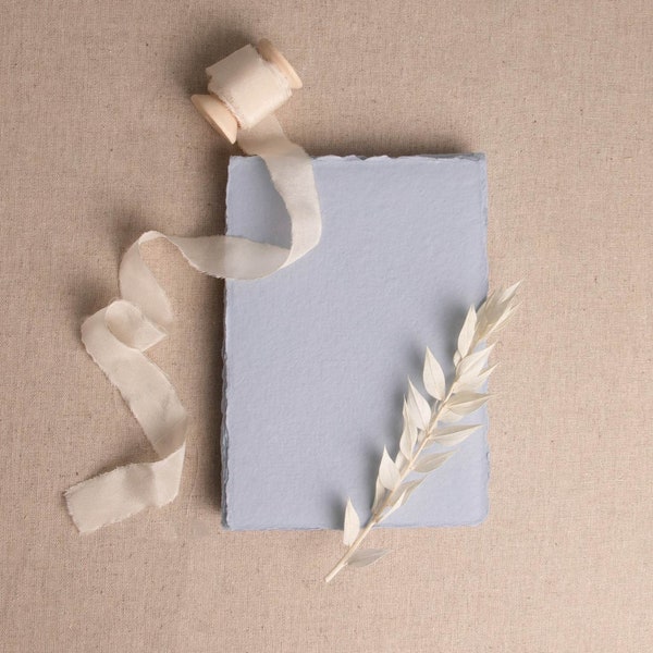 Handmade Paper In Light Blue | Deckle Edge Paper Sheet| Rag Cotton Paper | Recycled Eco Sheet For Wedding Invitations