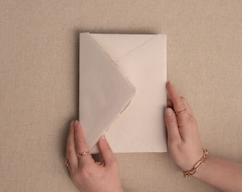 Handmade Paper Envelope In Beige | Deckle Edge Envelope | Rag Cotton Paper | Recycled Eco Envelope For Wedding Invitations