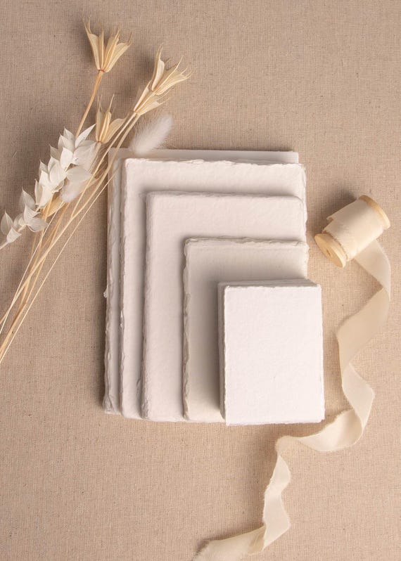 Handmade Paper In Ivory | Deckle Edge Paper Sheet| Rag Cotton Paper | Recycled Eco Sheet For Wedding Invitations