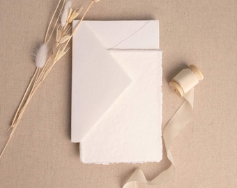 Handmade Paper Envelope In Ivory | Deckle Edge Envelope | Rag Cotton Paper | Recycled Eco Envelope For Wedding Invitations