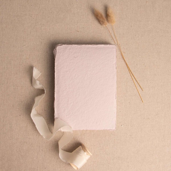 Handmade Paper In Blush | Deckle Edge Paper Sheet | Rag Cotton Paper | Recycled Eco Sheet For Wedding Invitations