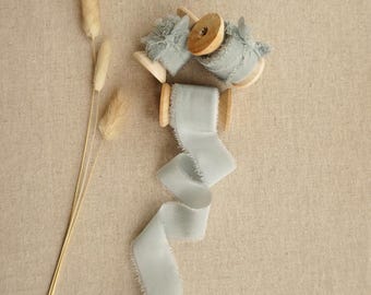 Light Blue Silk Ribbon | 5 meter Hand Dyed Silk Ribbon | Light Blue Colour | Wedding & Floral Silk Ribbon On Wooden Spool