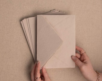 Handmade Paper Envelope In Earth | Deckle Edge Envelope | Rag Cotton Paper | Recycled Eco Envelope For Wedding Invitations