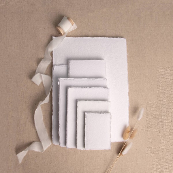 Handmade Paper In White | Deckle Edge Paper Sheet| Rag Cotton Paper | Recycled Eco Sheet For Wedding Invitations
