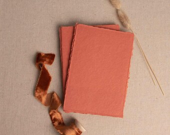 Handmade Paper In Sunset Red | Deckle Edge Paper Sheet| Rag Cotton Paper | Recycled Eco Sheet For Wedding Invitations