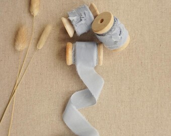 Baby Blue Silk Ribbon | Hand Dyed Silk Ribbon | 5 meter Baby Blue Colour | Wedding & Floral Silk Ribbon On Wooden Spool