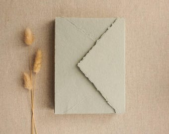 Muted Sage Handmade Paper Envelopes | Deckle Edge Envelope | Rag Cotton Paper | Recycled Eco Envelope For Wedding Invitations