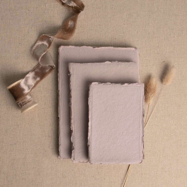 Handmade Paper In Mauve | Deckle Edge Paper Sheet| Rag Cotton Paper | Recycled Eco Sheet For Wedding Invitations